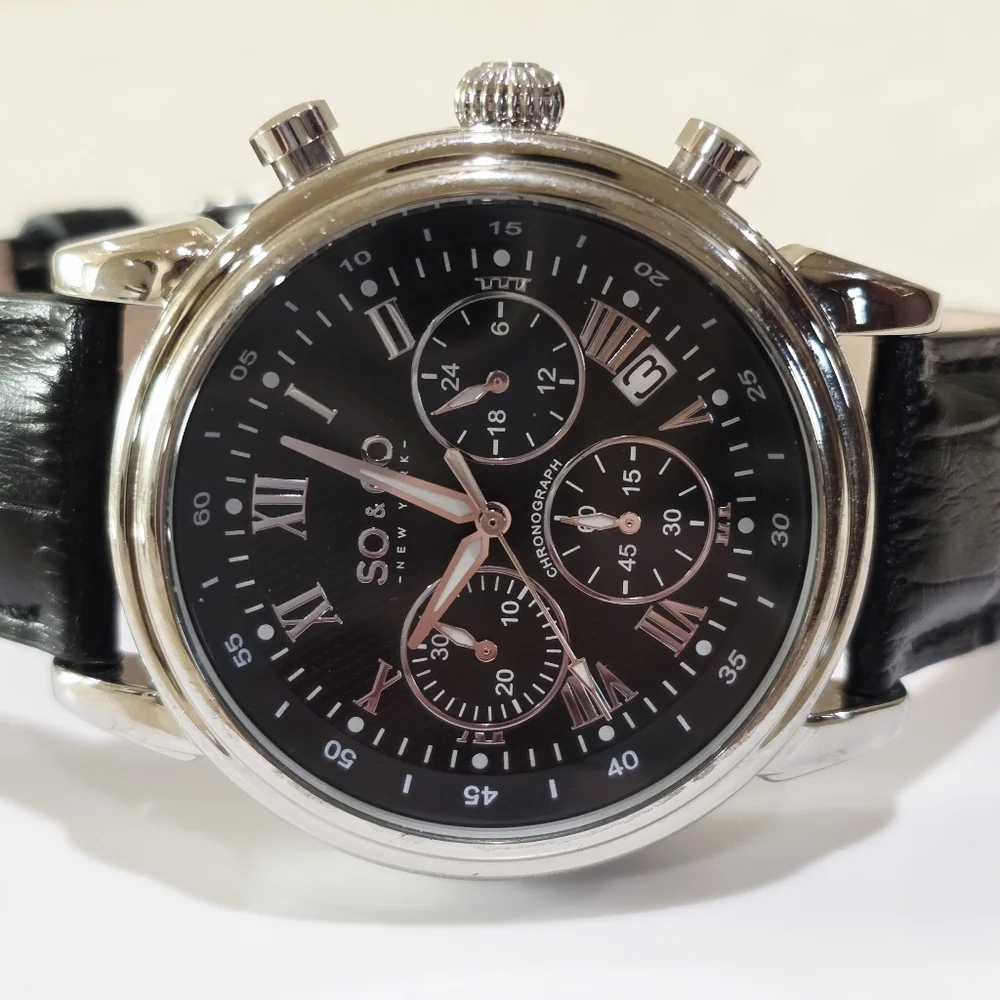 SO&CO New York Tribeca Chronograph Black Silver Sub Dial Men's Wrist Watch 5059